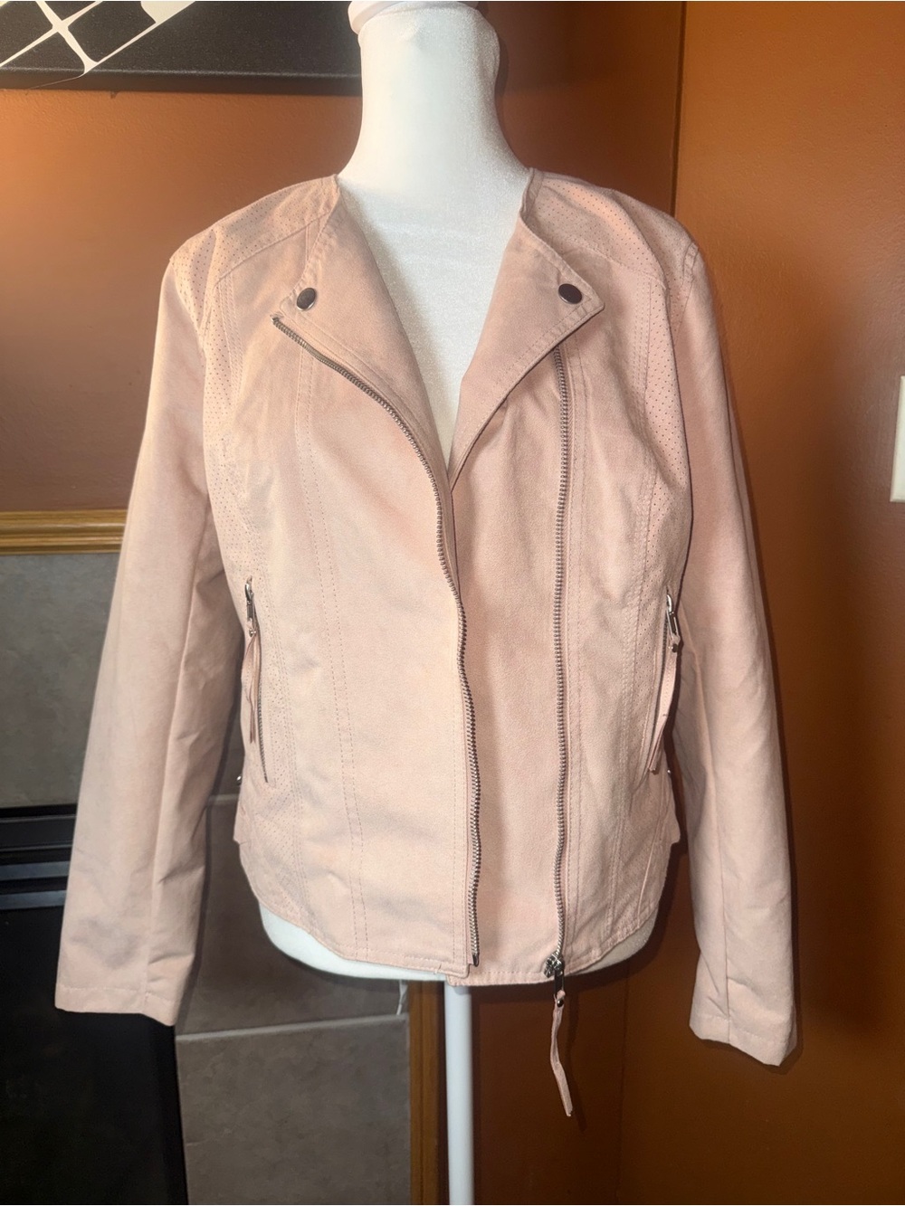 Maurices Blush Pink Faux Suede Moto Jacket